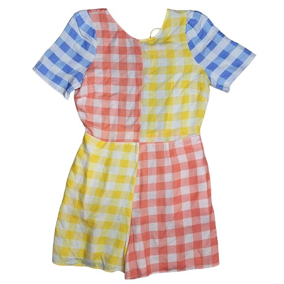 Anthropologie Farm Rio Gingham Contrast Romper red, yellow, blue, white, size M - Picture 6 of 11